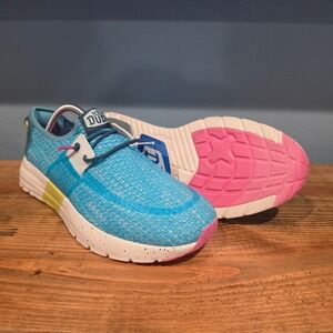 Hey Dude Womens Sirocco Sneakers Blue Pink Yellow Knit Lightweight Shoes Size 12